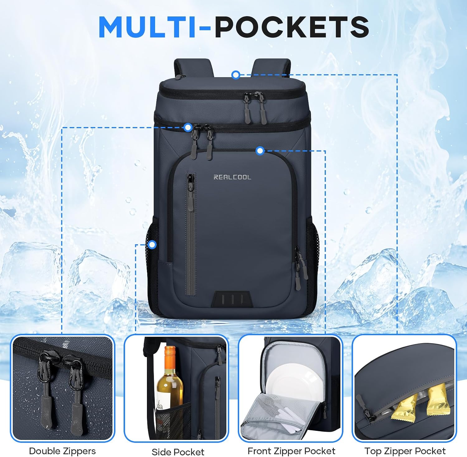 Camp Cooler Backpack, Blue — view 2