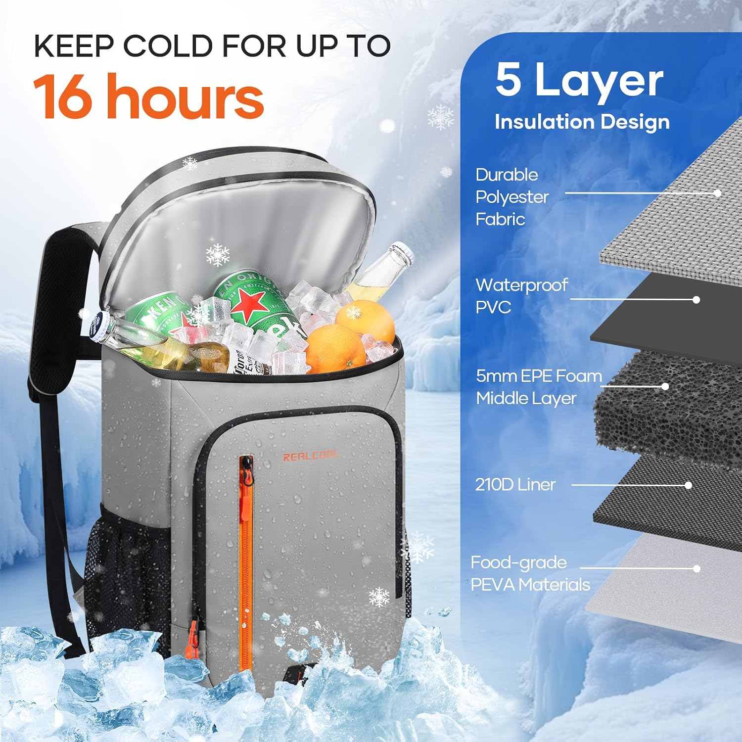 Camp Cooler Backpack, Grey — view 4