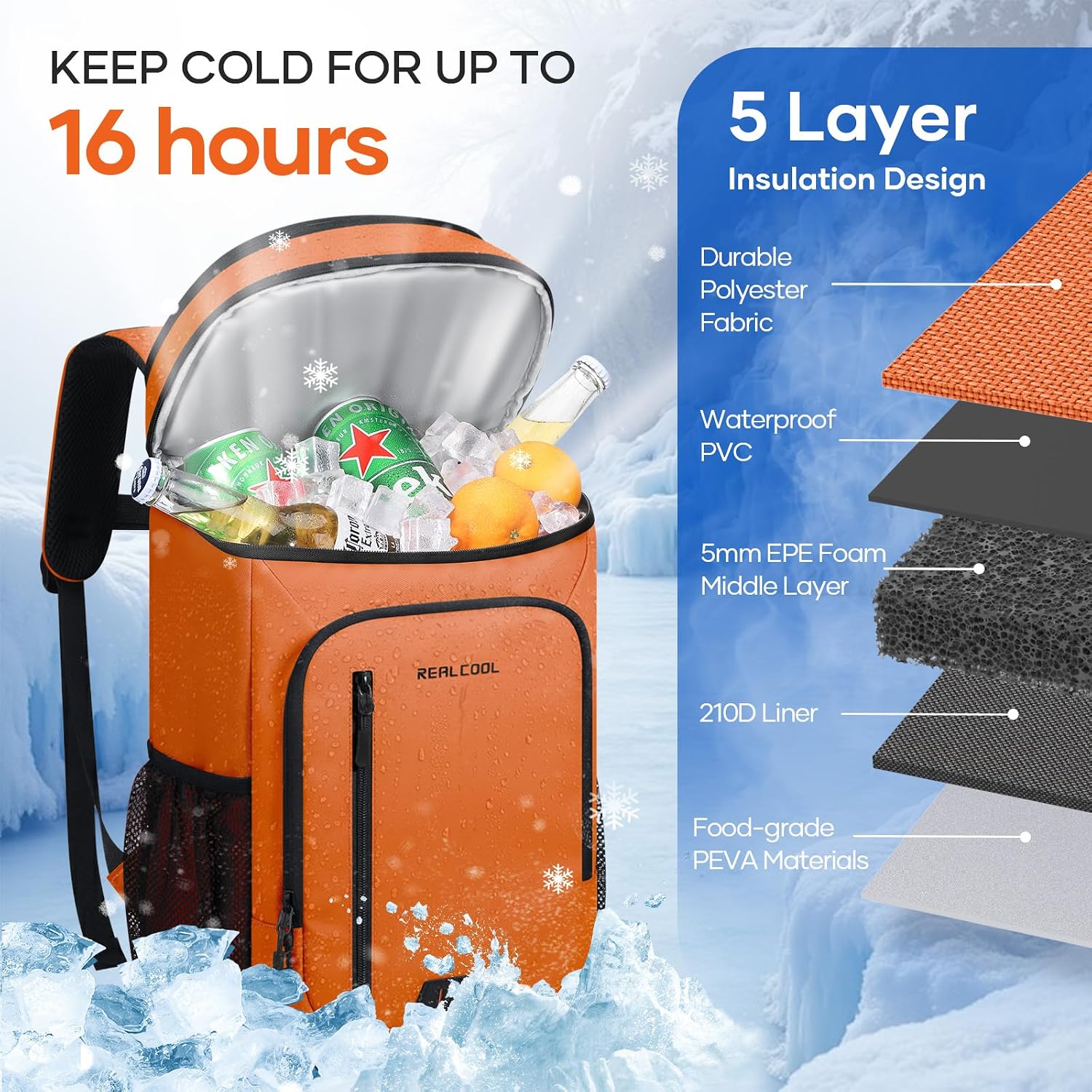 Camp Cooler Backpack, Orange — view 4