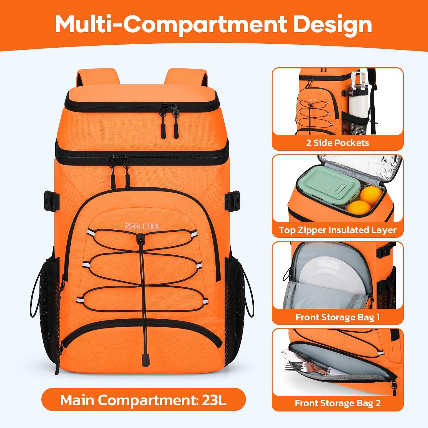 33-Can Cooler Backpack, Orange — view 5