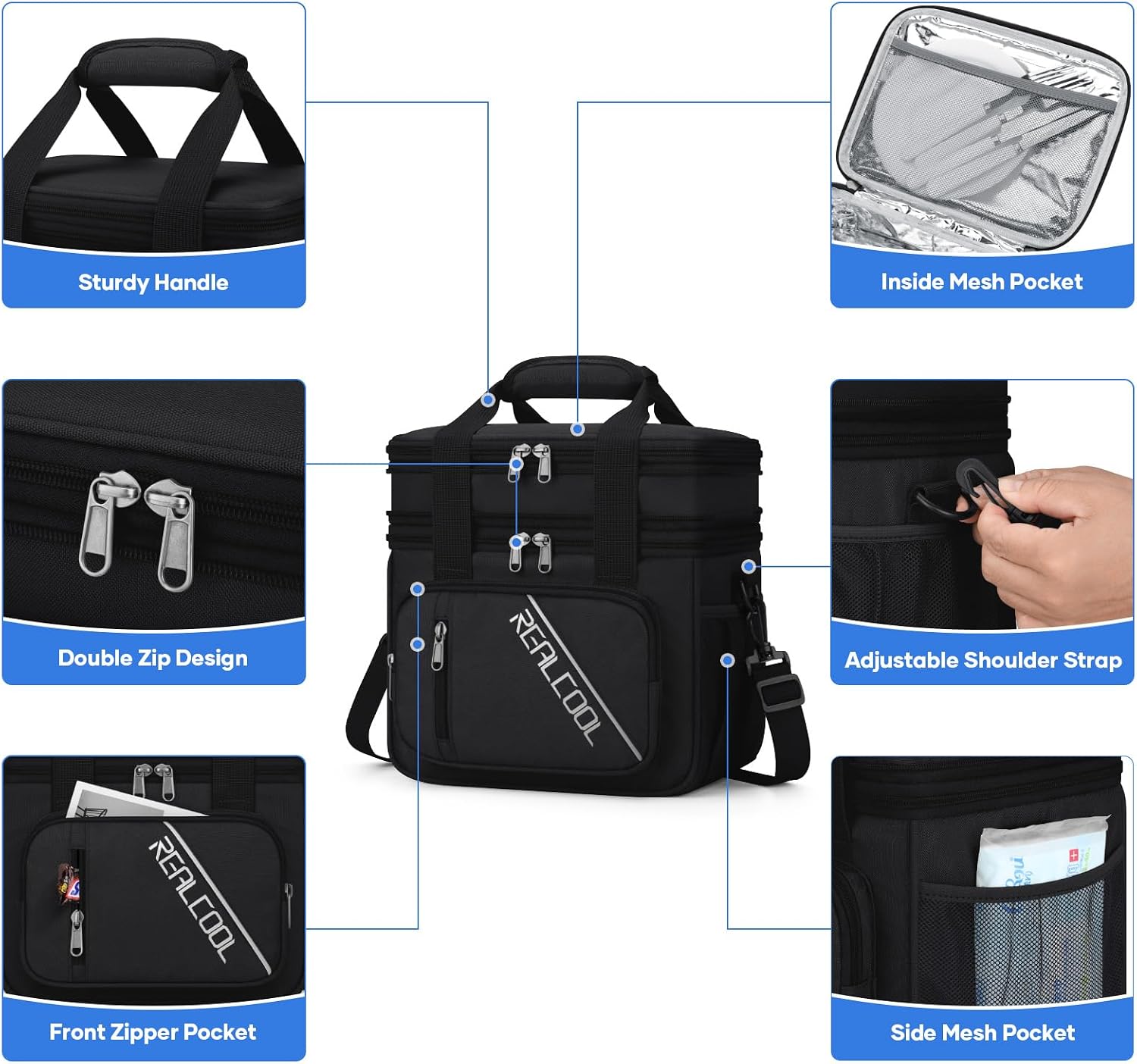 Double-Deck Lunch Bag, Black — view 2