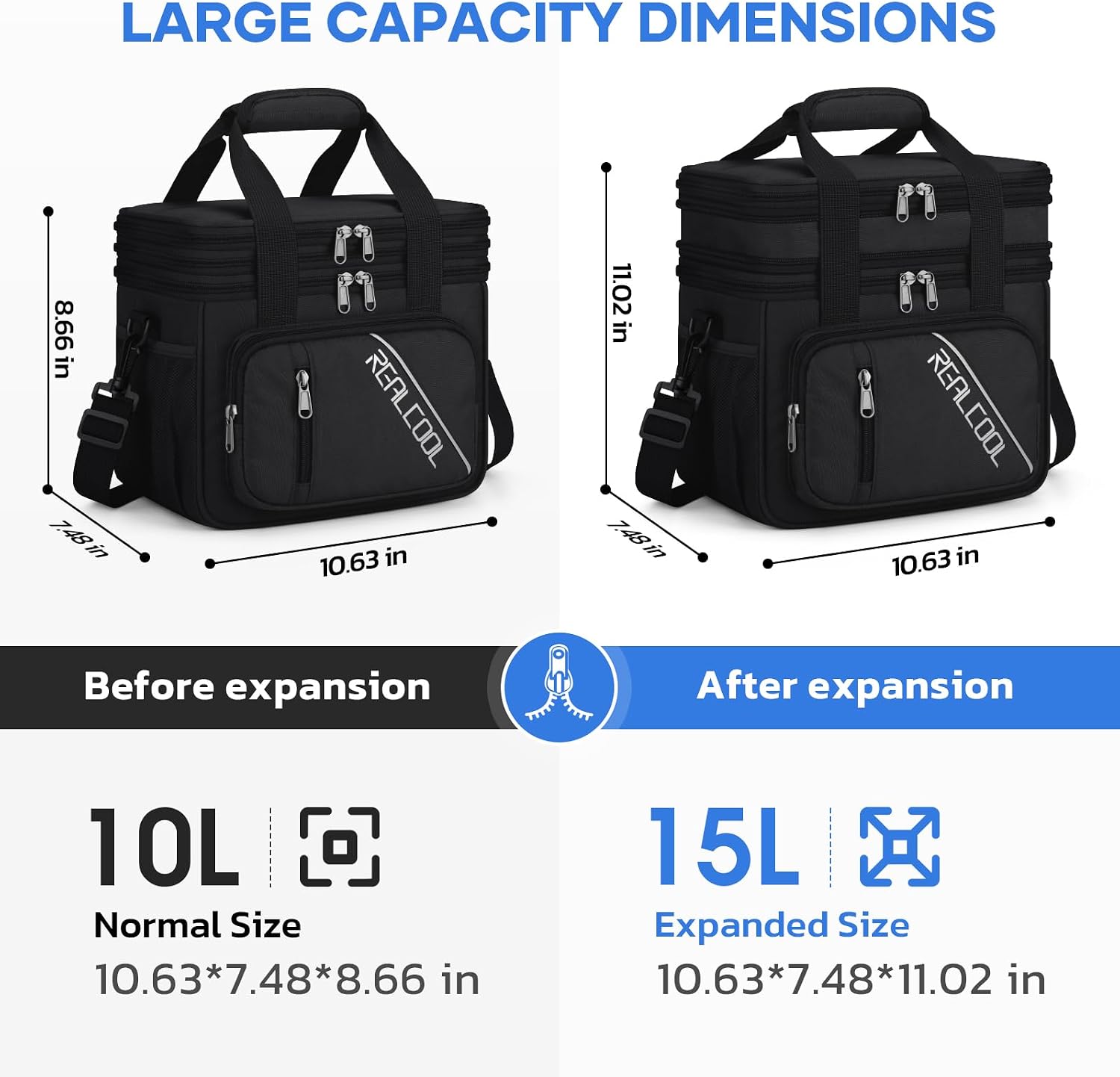 Double-Deck Lunch Bag, Black — view 4