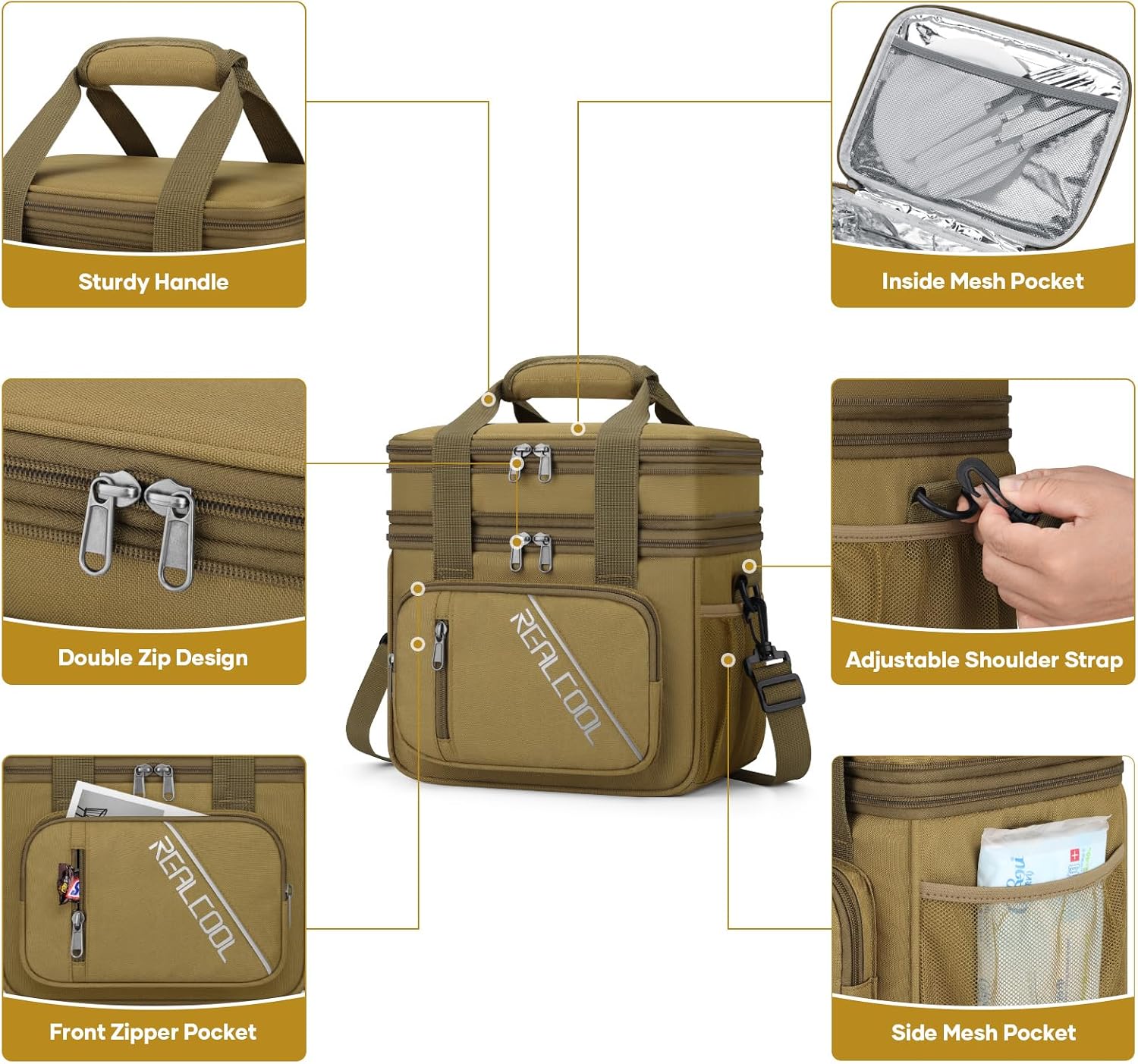 Double-Deck Lunch Bag, Khaki — view 2