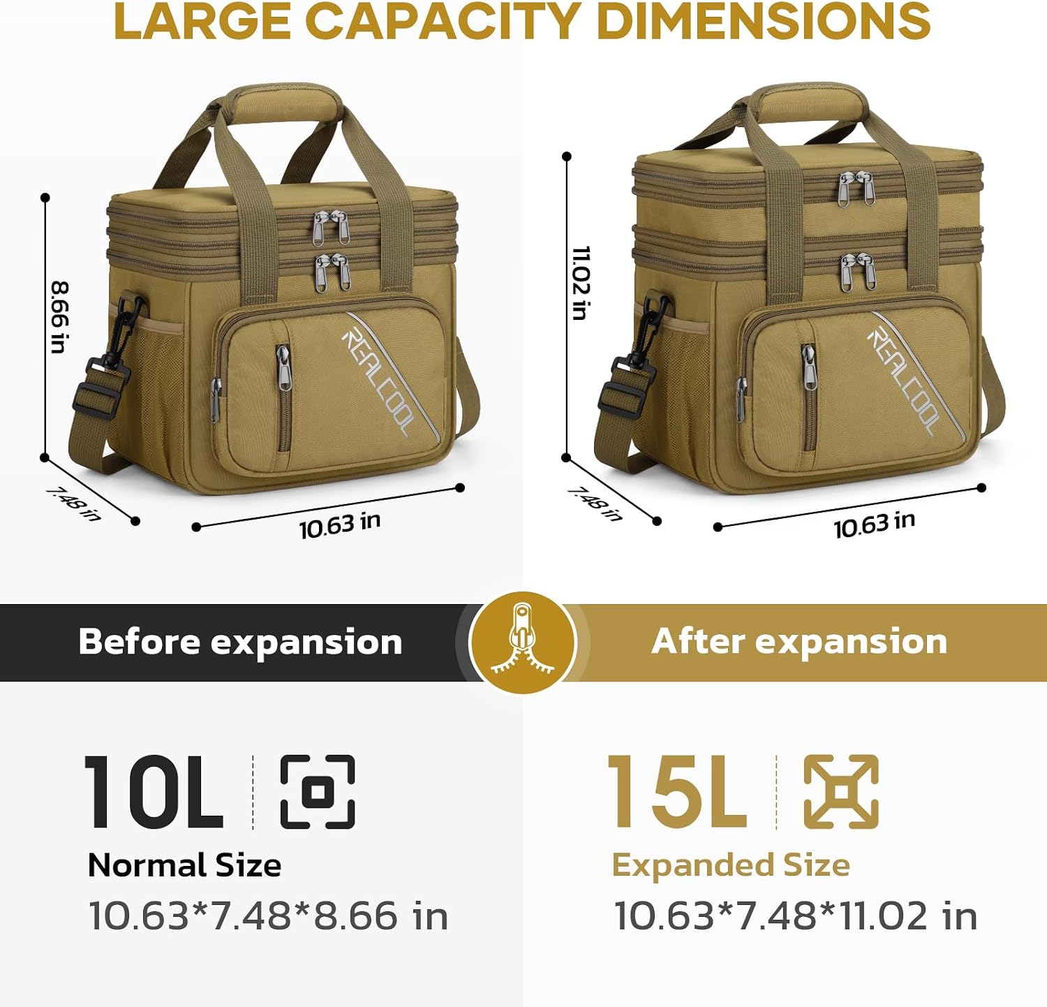 Double-Deck Lunch Bag, Khaki — view 4
