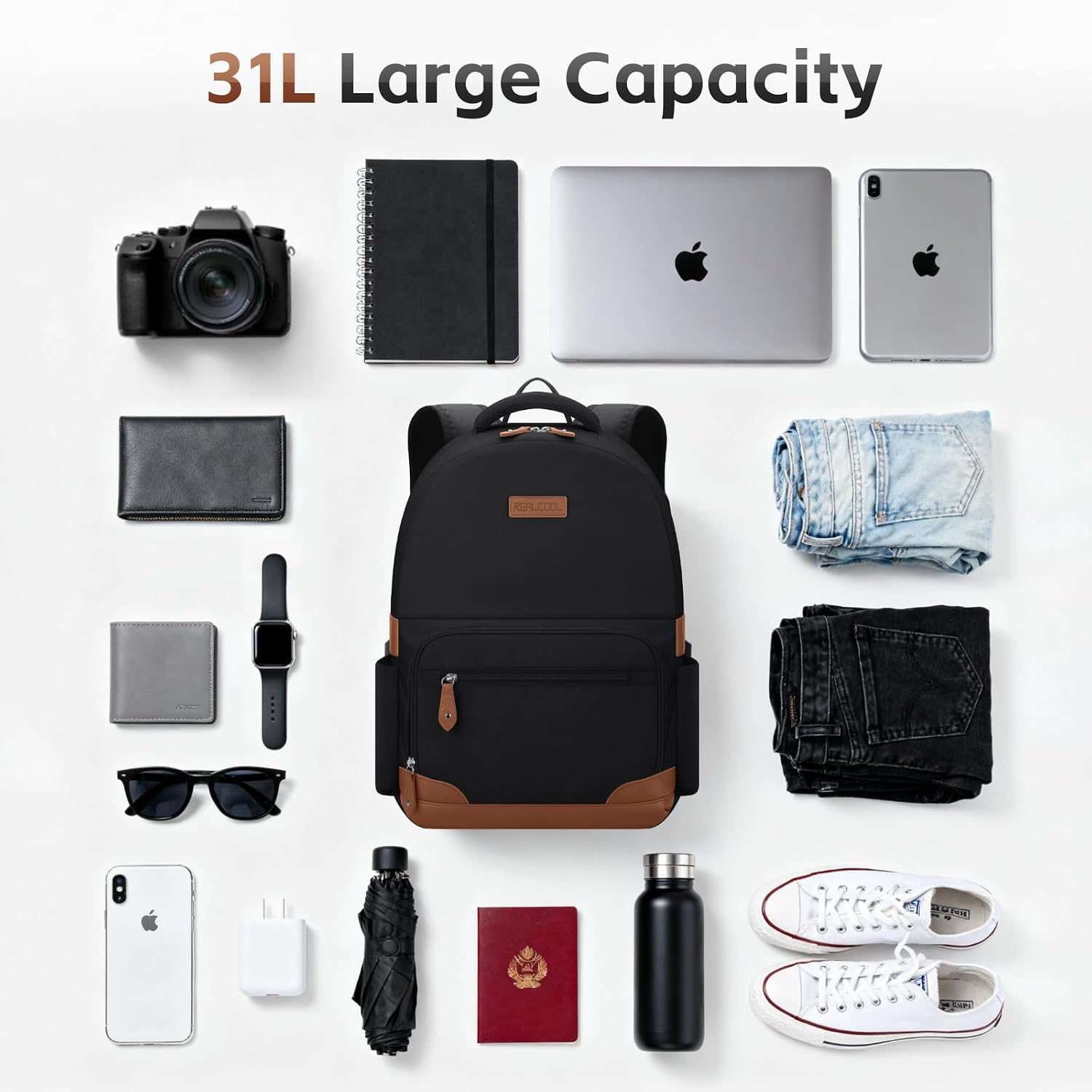 31L Laptop Backpack, Black — view 4