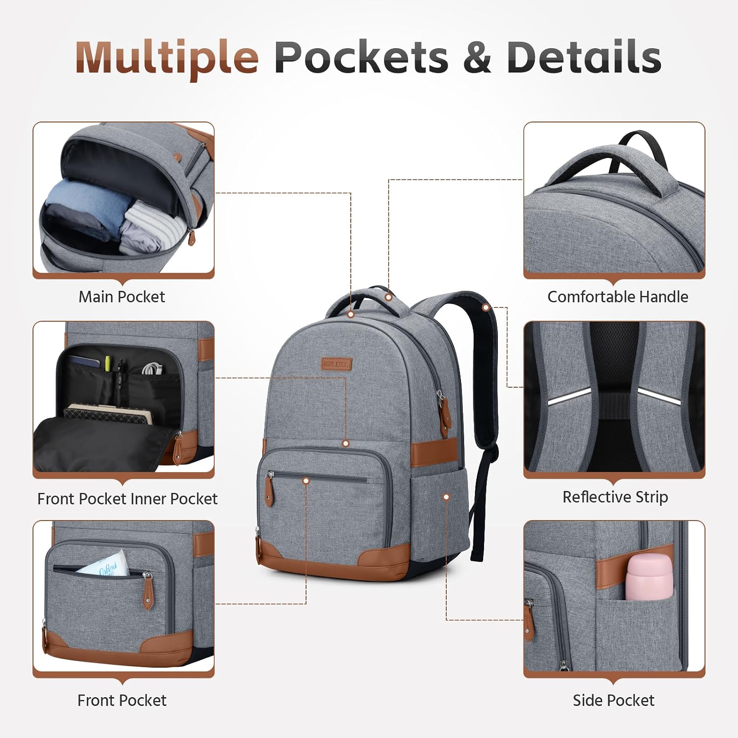 31L Laptop Backpack, Gray — view 3